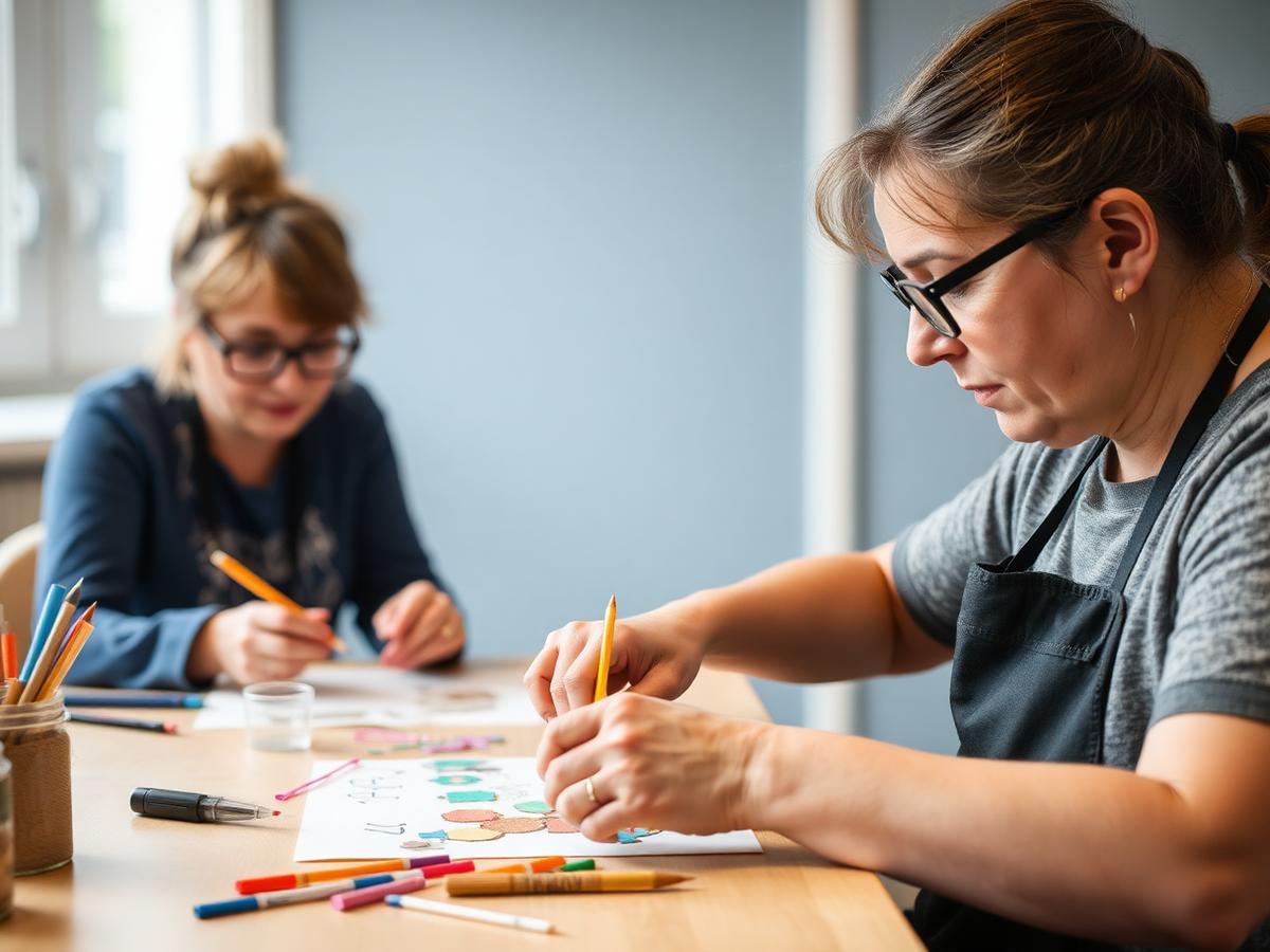 Support worker doing an inclusive art activity with a participant