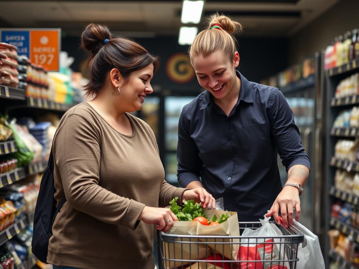 Support worker assisting a participant with grocery shopping